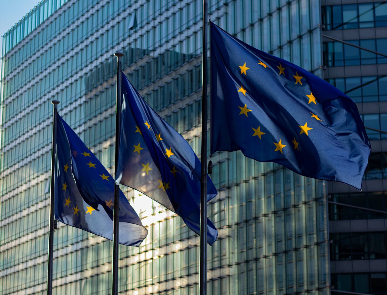 three EU flaggs